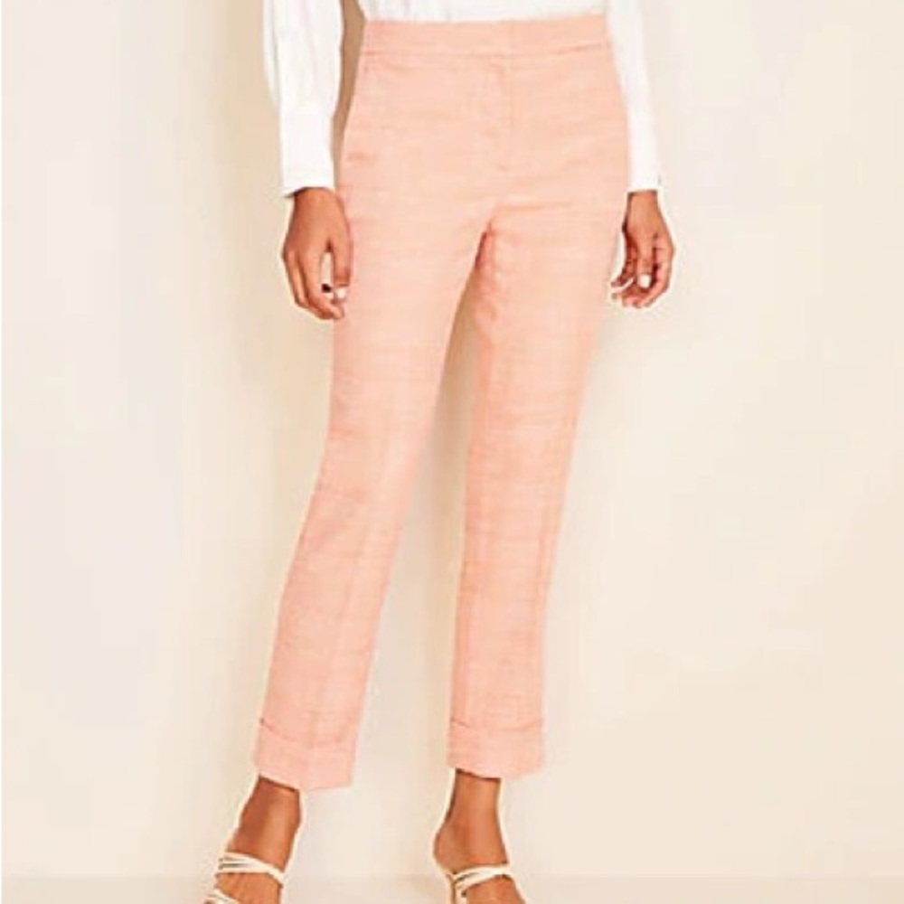 NWT Ann Taylor Petite High Waist Ankle Pant in Plaid Flamingo